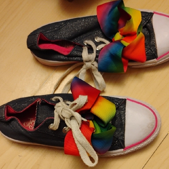 JoJo Siwa Black Sneakers with Rainbow Bow - Picture 1 of 5